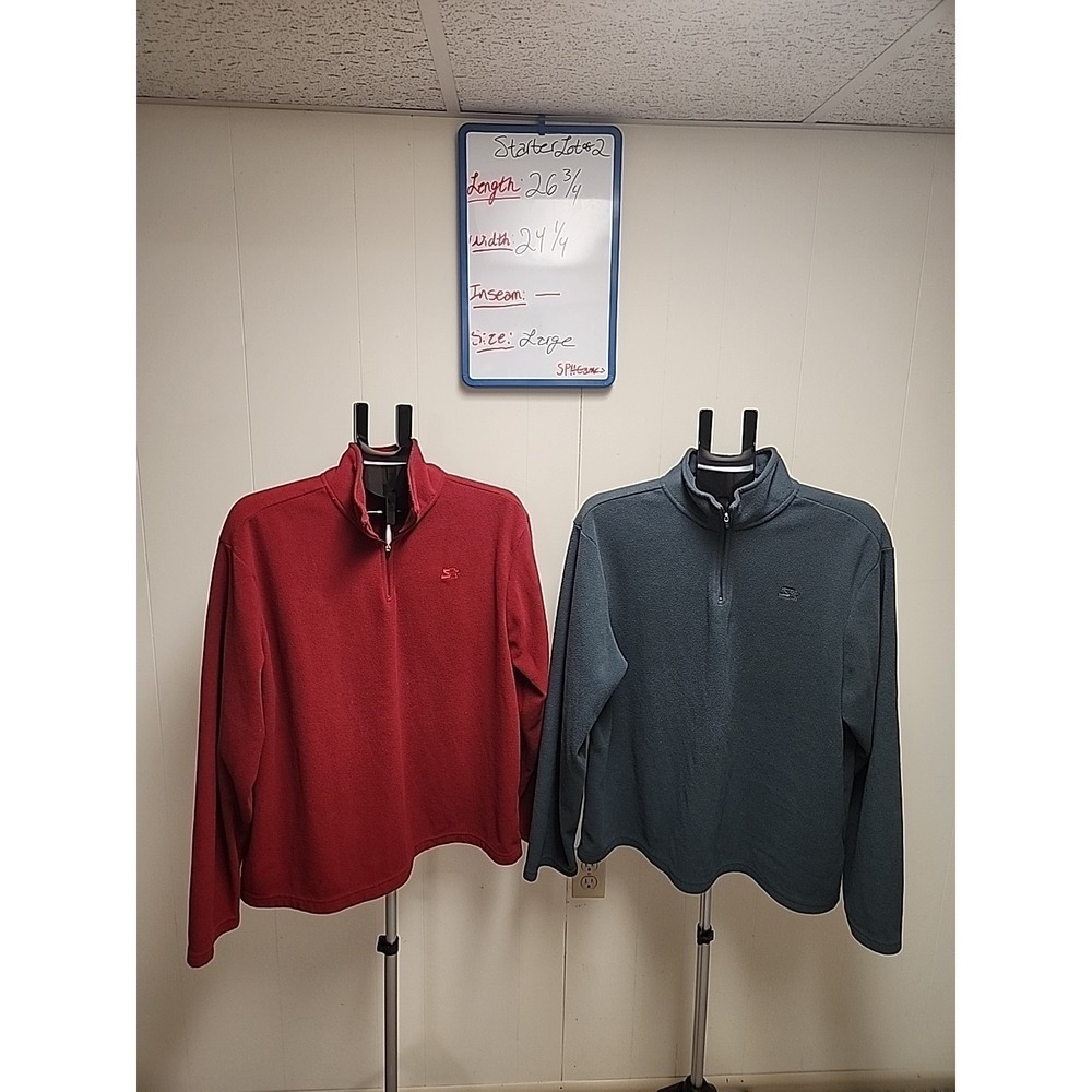Lot Of‎ 2 Starter Large Red & Gray Pull Over Quarter Zipper Fleece